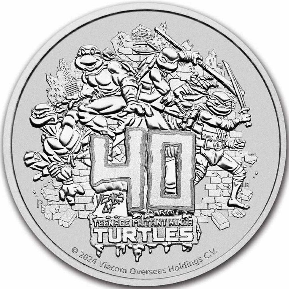 Moneda 1$ de plata Tuvalu 2024 40 Años Tortugas Ninja.  - 1