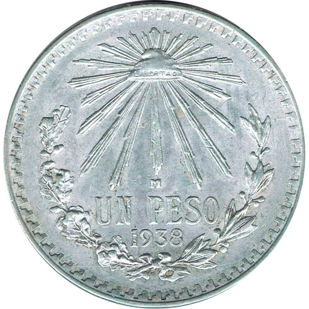 Moneda de Mexico 1 peso 1938. Plata  - 1