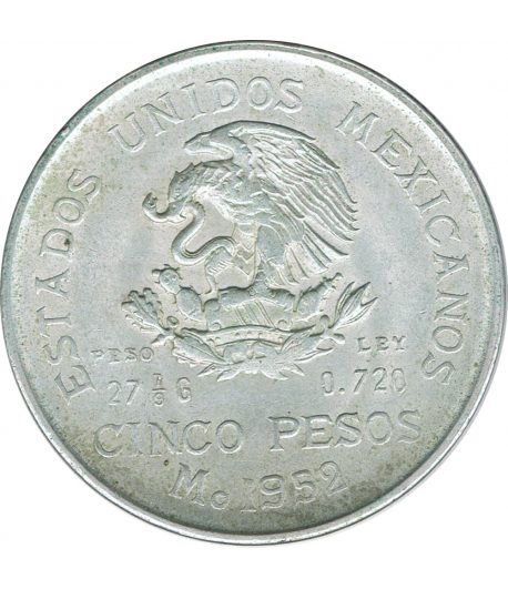 Moneda de Mexico 5 pesos 1952. Plata. Hidalgo  - 1