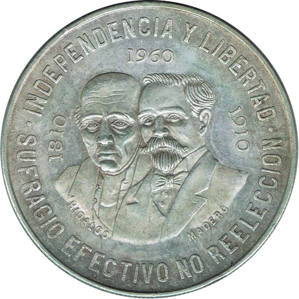 Moneda de Mexico 10 pesos 1960. Plata. Independencia y Libertad  - 1