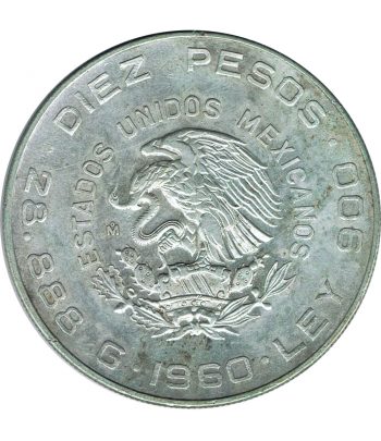 Moneda de Mexico 10 pesos 1960. Plata. Independencia y Libertad  - 2