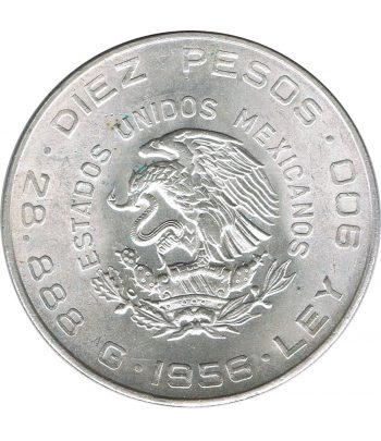 Moneda de Mexico 10 pesos 1956. Plata. Hidalgo  - 2