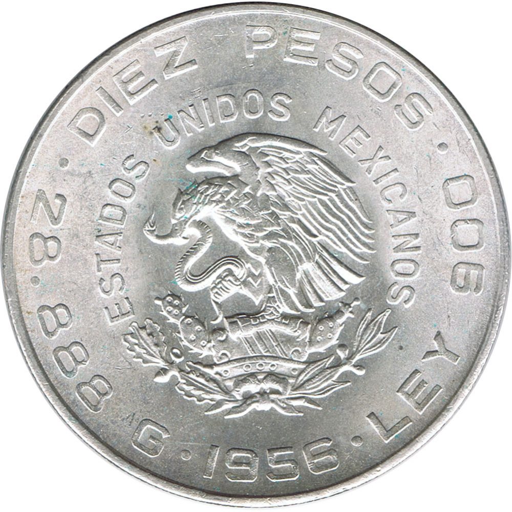 Moneda de Mexico 10 pesos 1956. Plata. Hidalgo  - 2