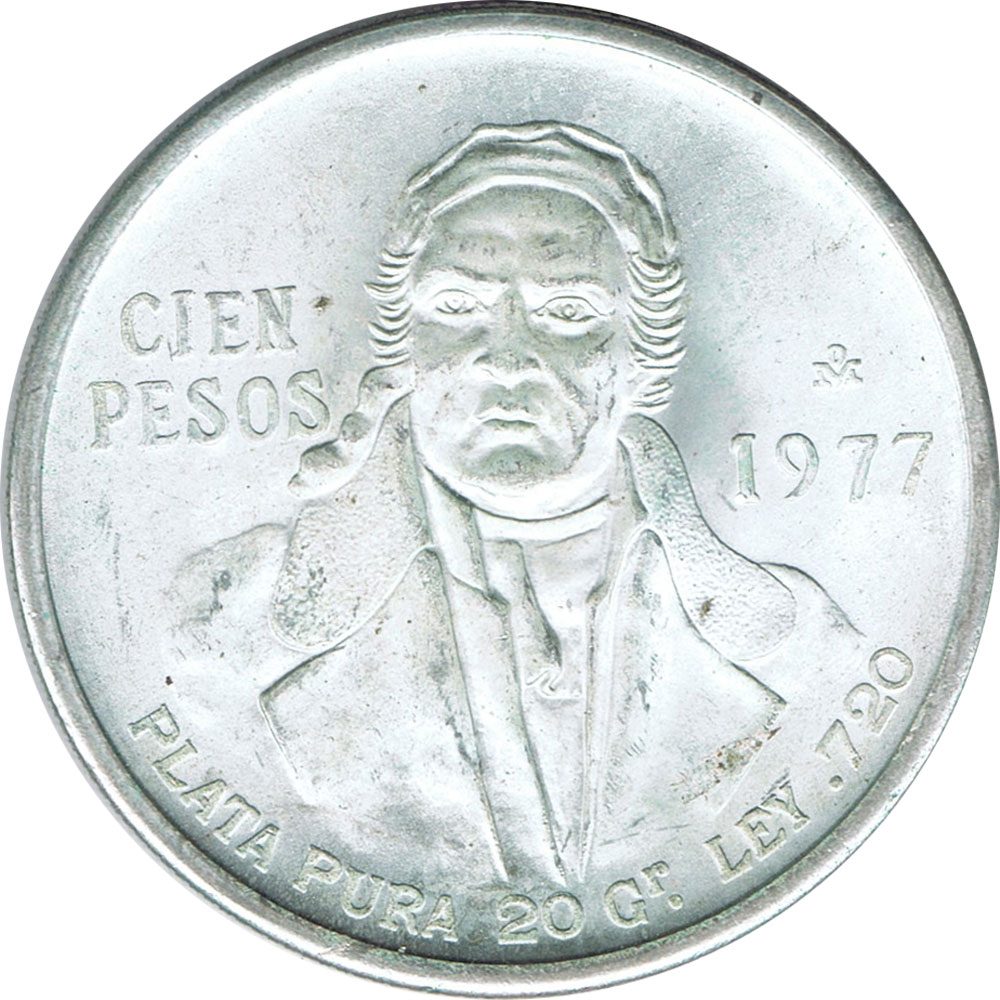 Moneda de Mexico 100 Pesos 1977 Morales. Plata  - 1