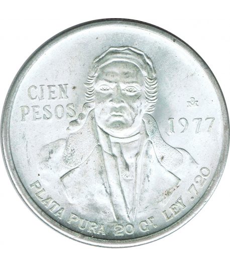 Moneda de Mexico 100 Pesos 1977 Morales. Plata  - 1