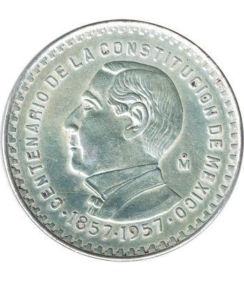 Moneda de Mexico 1 peso 1957. Plata. Centenario Constitución  - 1