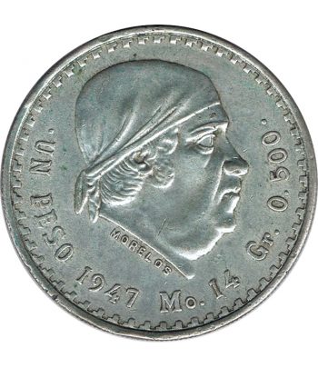 Moneda de plata 1 peso Mexico 1947 Morelos  - 1