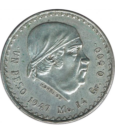 Moneda de plata 1 peso Mexico 1947 Morelos  - 1