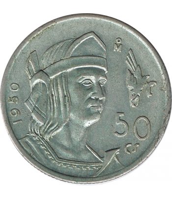 Moneda de Mexico 50 centavos 1950 Rey Cuauhtémoc. Plata  - 1