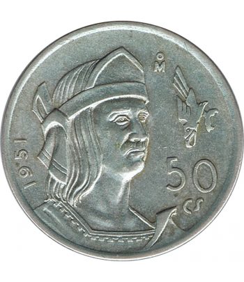 Moneda de Mexico 50 centavos 1951 Rey Cuauhtémoc. Plata  - 1
