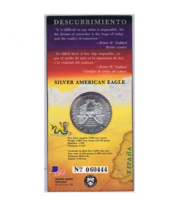 Moneda de Plata American Eagle Estados Unidos 1992 Souvenir  - 2