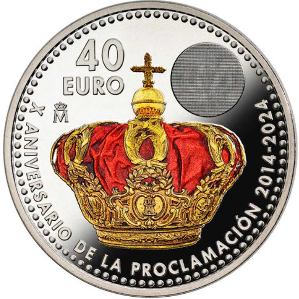 Moneda de España 40 euros 2024 10 Años Felipe VI. Color  - 1