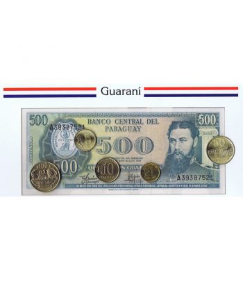 Estuche monedas Paraguay. 5 monedas y 1 billete Guraraníes.  - 2