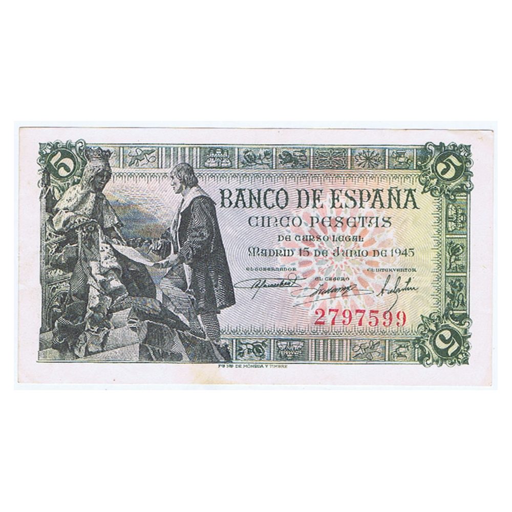 (1945/06/15) Madrid. 5 Pesetas. EBC. Sin Serie 2797599  - 1