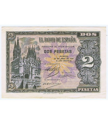 (1938/04/30) Burgos. 2 Pesetas. SC-. Serie G2062685  - 1