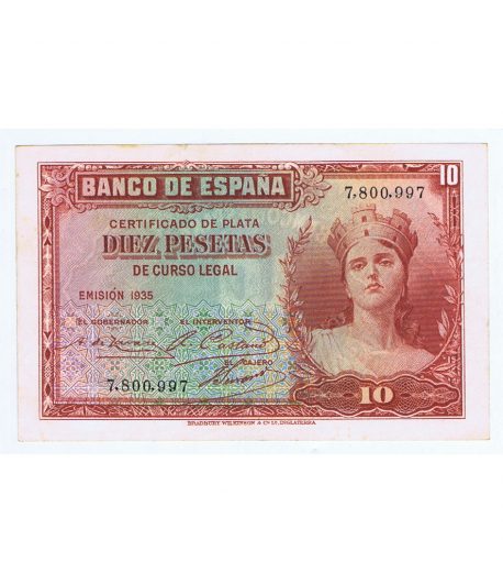 (1935) Banco de España. 10 Pesetas. EBC. Sin Serie 7800997  - 1