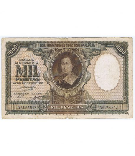 (1940/01/09) Madrid. 1000 Pesetas. Serie A3053812  - 1