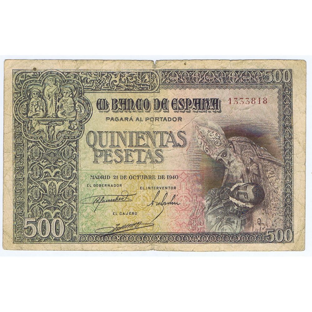 (1940/10/21) Madrid. 500 Pesetas. BC. Serie 1333818  - 1