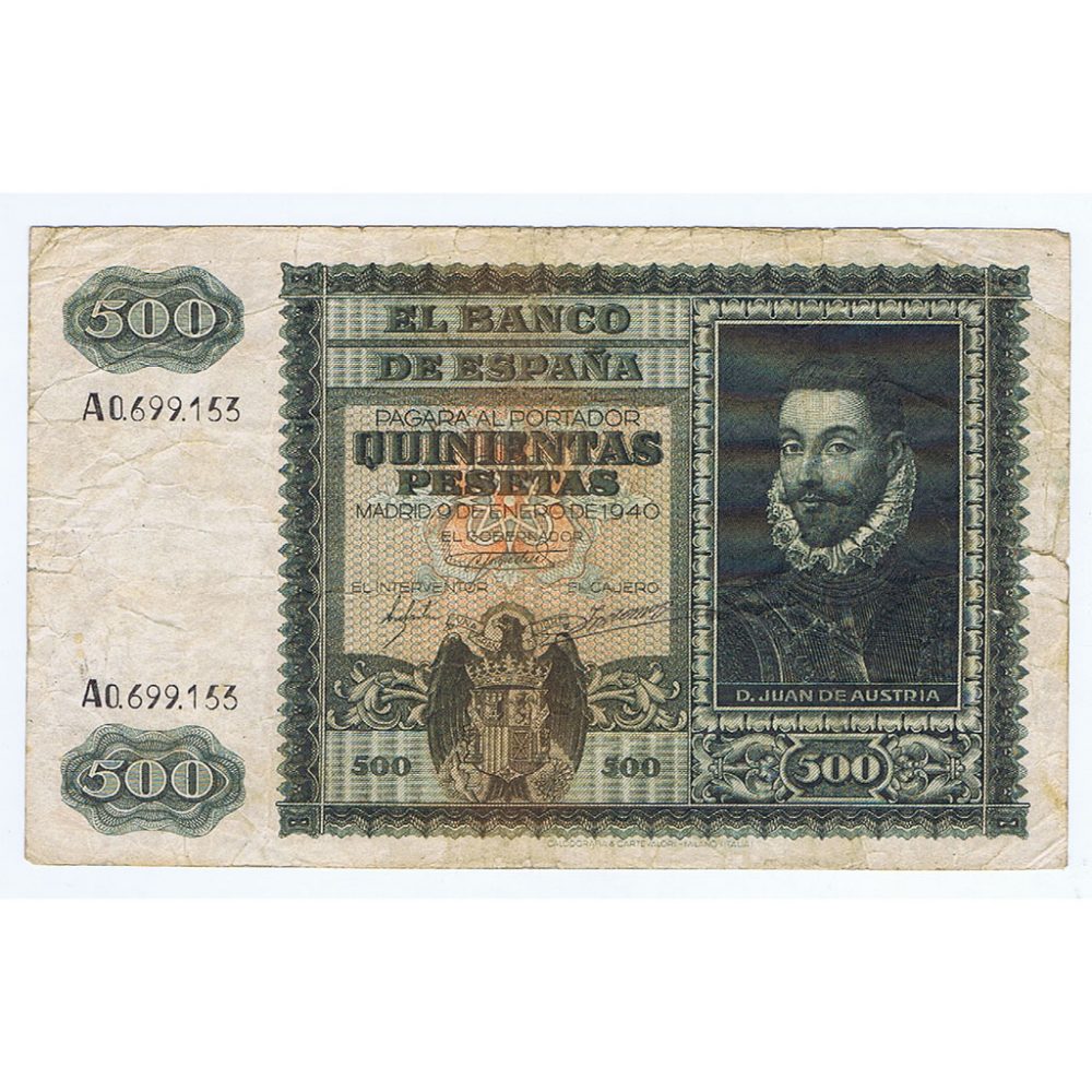 (1940/01/09) Madrid. 500 Pesetas. BC. Serie A0699153  - 1