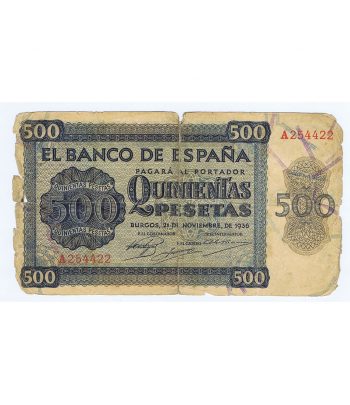 (1936/11/21) Burgos. 500 Pesetas. BC. Serie A254422  - 1