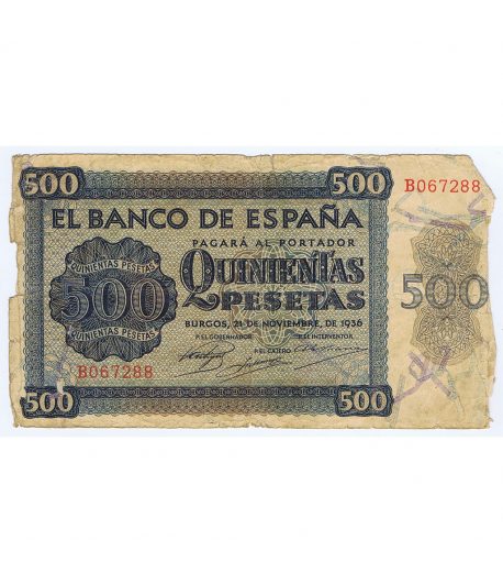 (1936/11/21) Burgos. 500 Pesetas. BC. Serie B067288  - 1