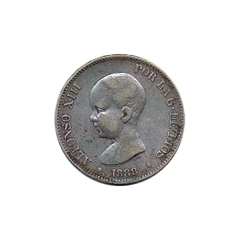 Moneda de España 5 Pesetas de Plata 1888 *88 Alfonso XIII MP M.  - 1