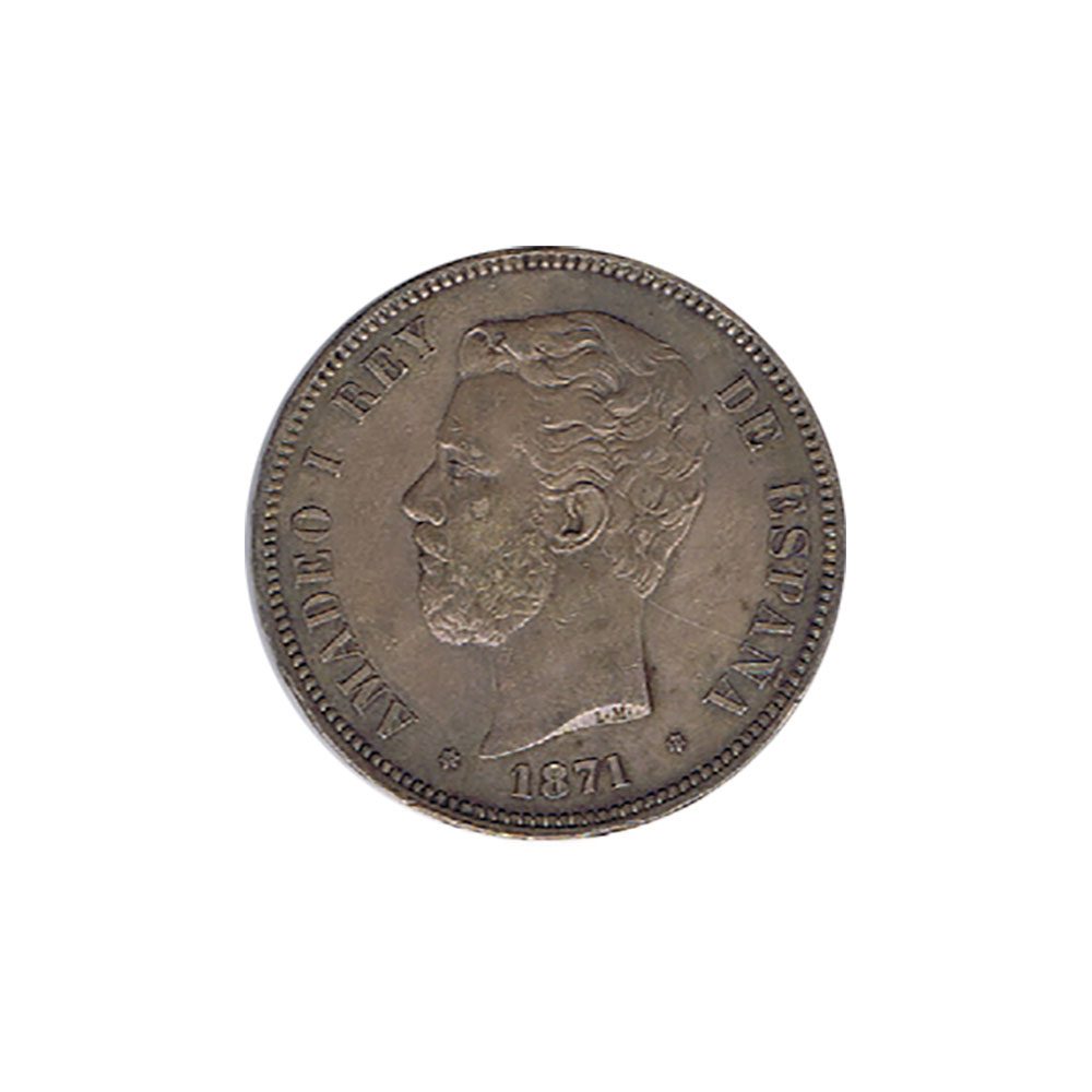 Moneda de España 5 Pesetas Plata 1871 *71 Amadeo I SD M.  - 1