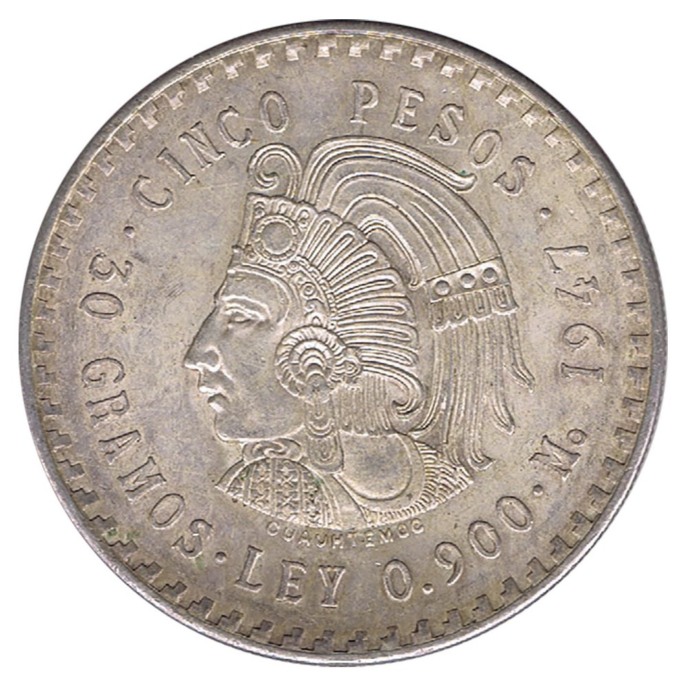 Moneda de México 5 pesos 1947. Plata  - 1