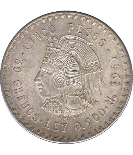 Moneda de México 5 pesos 1947. Plata  - 1