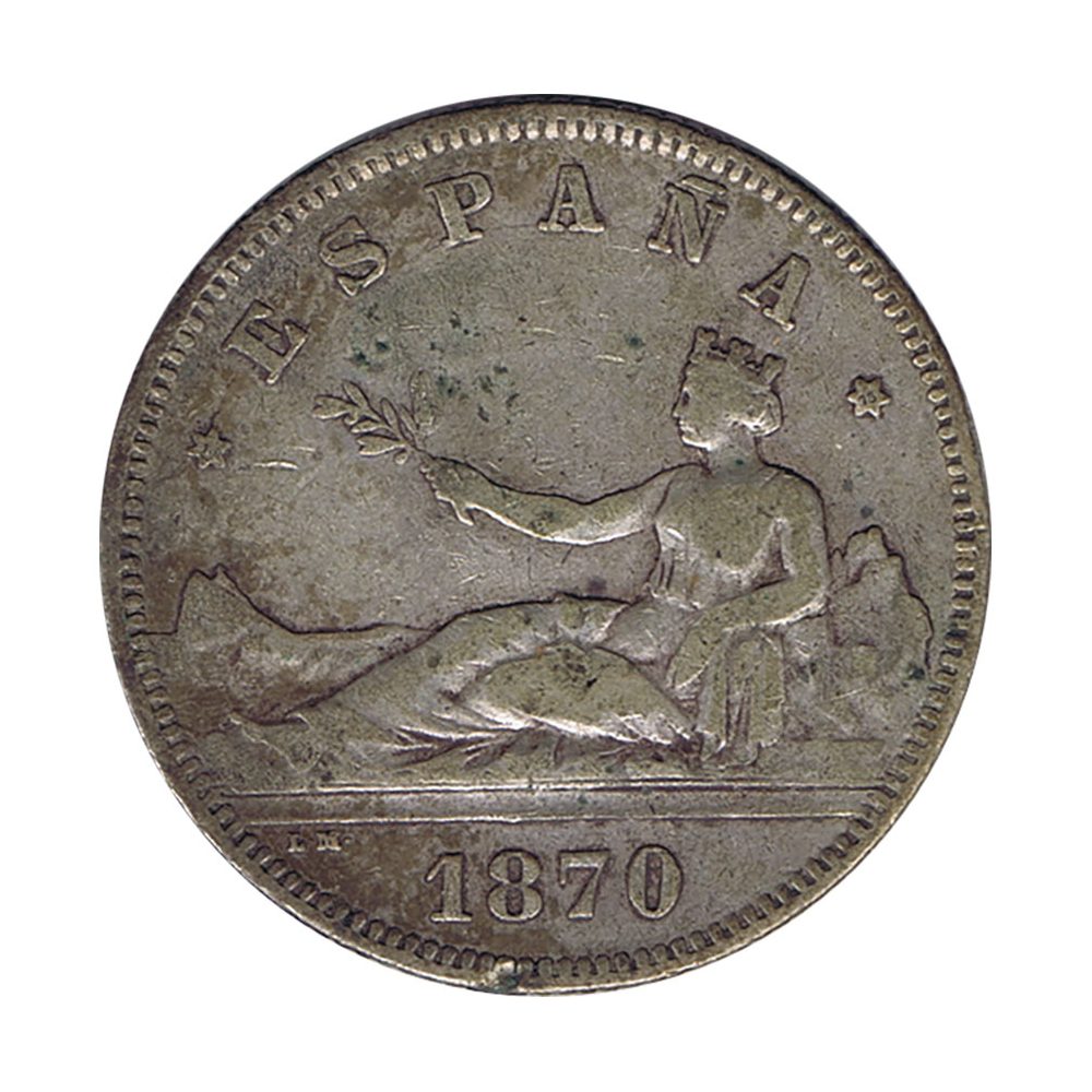 Moneda de España 2 Pesetas Plata 1870 *73 Gobierno Provisional.  - 1