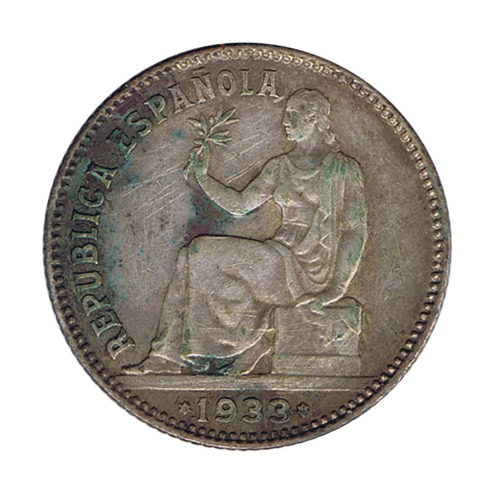 moneda de plata 1 peseta 1933*34 República Española. Plata  - 1