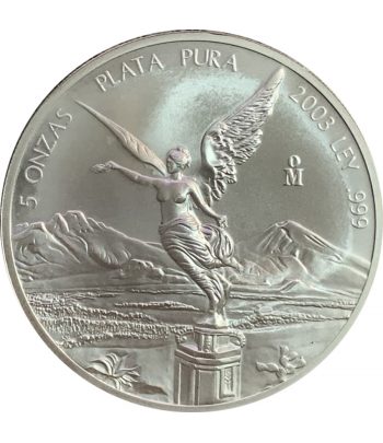 Moneda de México 5 Onzas plata Pura 2003.  - 2