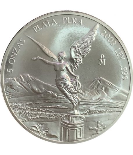 Moneda de México 5 Onzas plata Pura 2003.  - 2