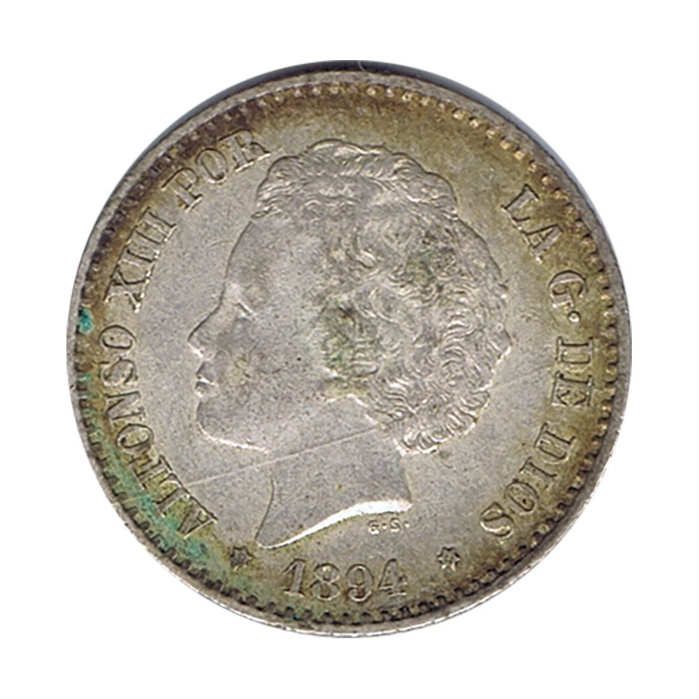 Moneda de España 50 Céntimos de Plata 1894 *94 Alfonso XIII PG V  - 1