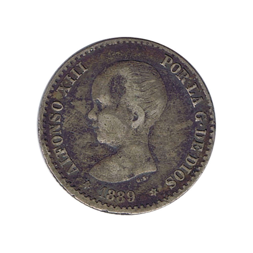 Moneda de España 50 céntimos de Plata 1889 *89 Alfonso XIII MP M.  - 1