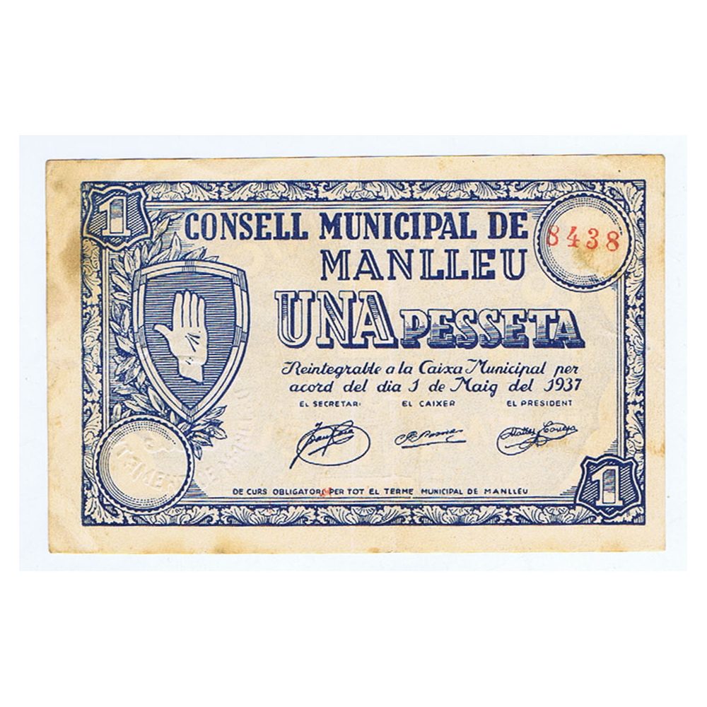 Billete 1 Pesseta Consell Municipal Manlleu 1937.  - 1