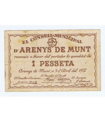 Billete 1 Pesseta Consell Municipal Arenys de Munt 1937.  - 1