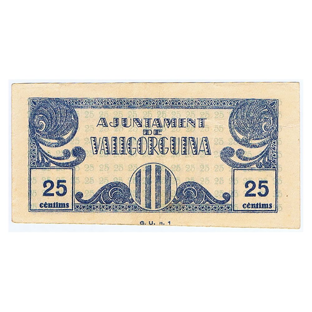 Billete de 25 cèntims Ajuntament de Vallgorguina 1937.  - 1