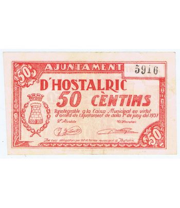 Billete de 50 cèntims Ajuntament d'Hostalric 1937.  - 1