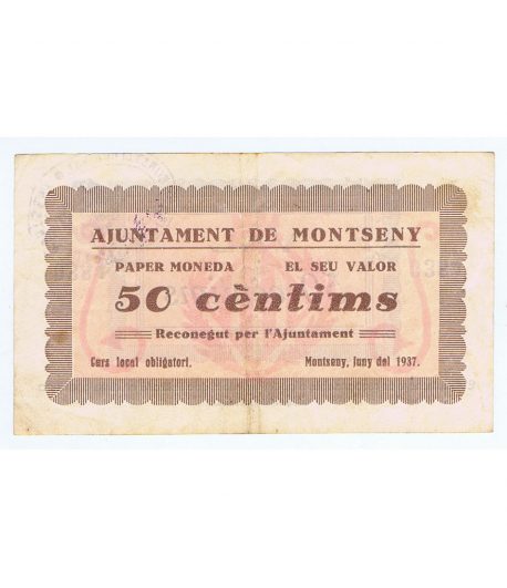 Billete de 50 cèntims Ajuntament de Montseny 1937.  - 1