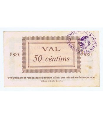 Billete de 50 cèntims Ajuntament de Montseny 1937.  - 2