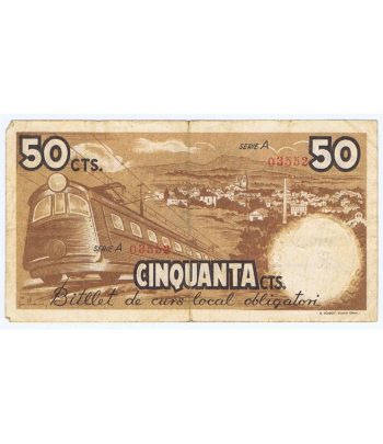 Billete de 50 cèntims Ajuntament de Pins del Valles 1937.  - 2