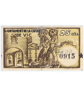 Billete de 25 cèntims Ajuntament de la Ciutat de Vic 1937.  - 2