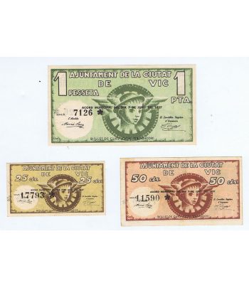 Billetes Ajuntament de la Ciutat de Vic 1937. 3 billetes  - 1