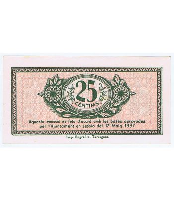 Billete de 25 cèntims Ajuntament de Tarragona 1937. SC  - 2