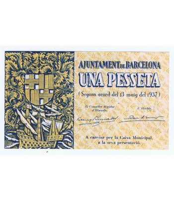 Billete 1 pesseta Ajuntament de Barcelona 1937. Serie A  - 1