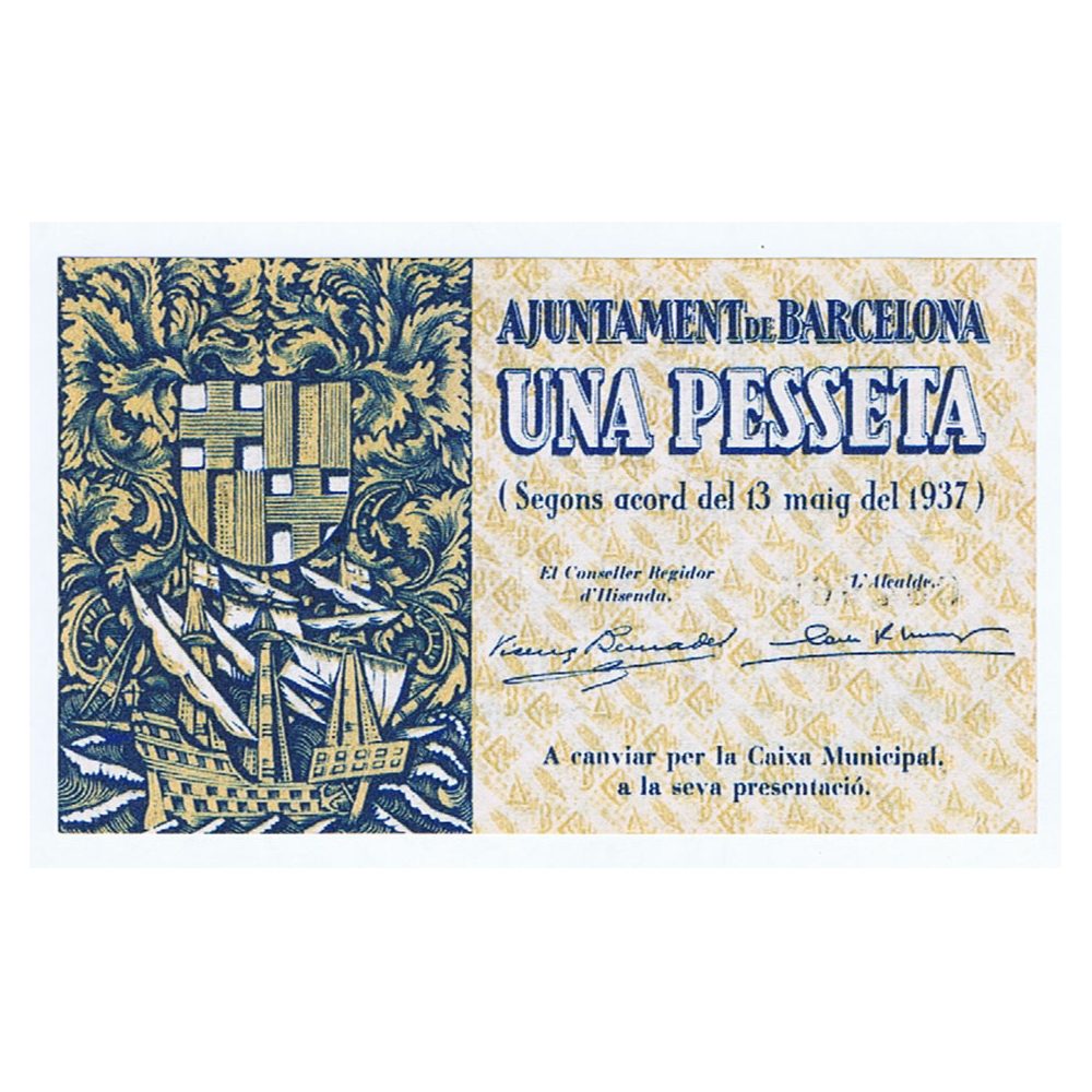 Billete 1 pesseta Ajuntament de Barcelona 1937. Serie B  - 1