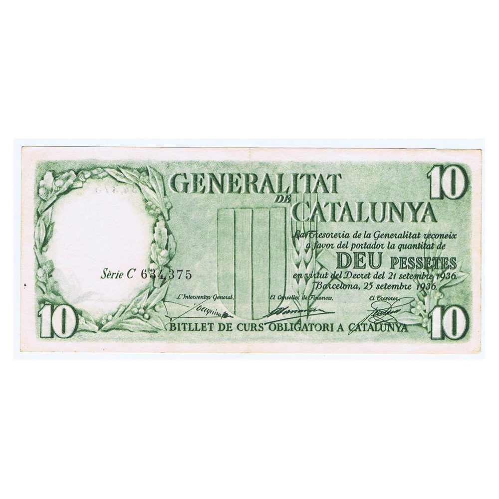 Billete de 10 Pessetes Generalitat de Catalunya. EBC  - 1