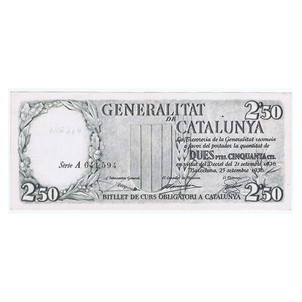 Billete de 2.5 Pessetes Generalitat de Catalunya. EBC  - 1