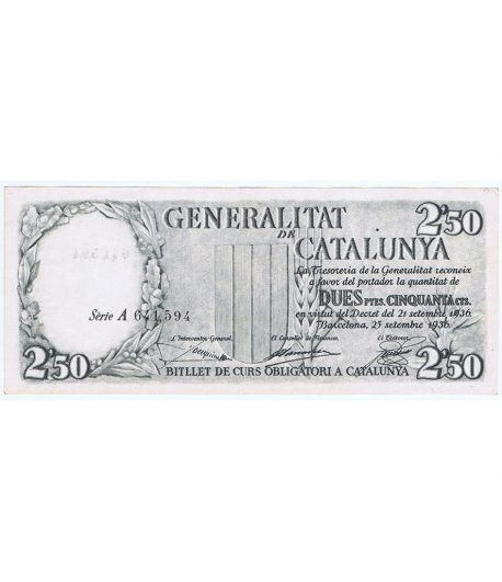 Billete de 2.5 Pessetes Generalitat de Catalunya. EBC  - 1